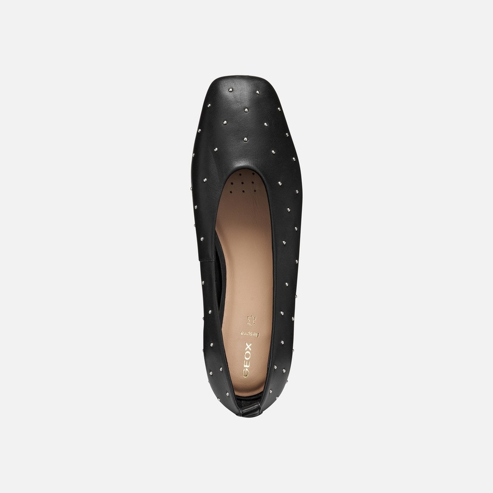 Geox Black Studded Leather Square-Toe Ballet Flat